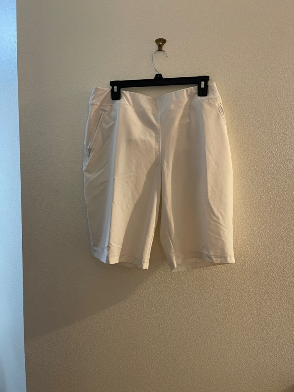 Chico's Cream Bermuda Shorts with Zip Pocket